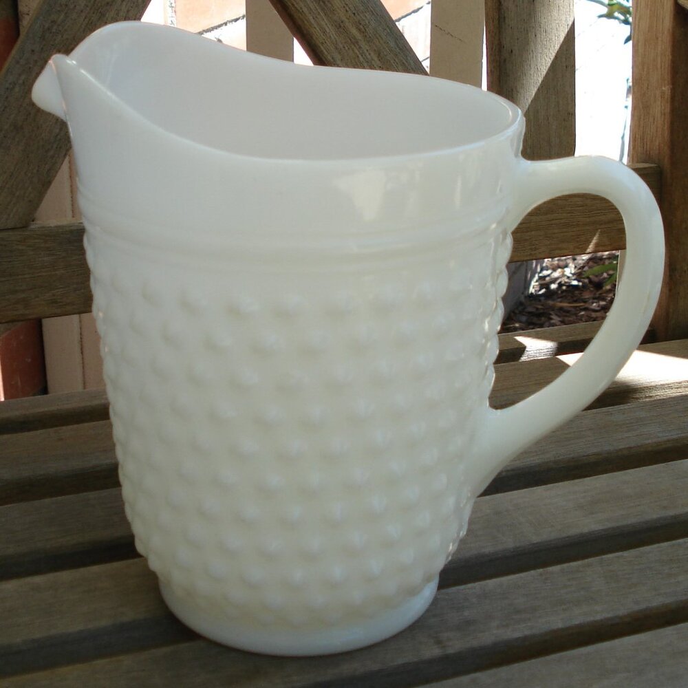 Vintage Hobnail Milk Glass Pitcher 64 oz